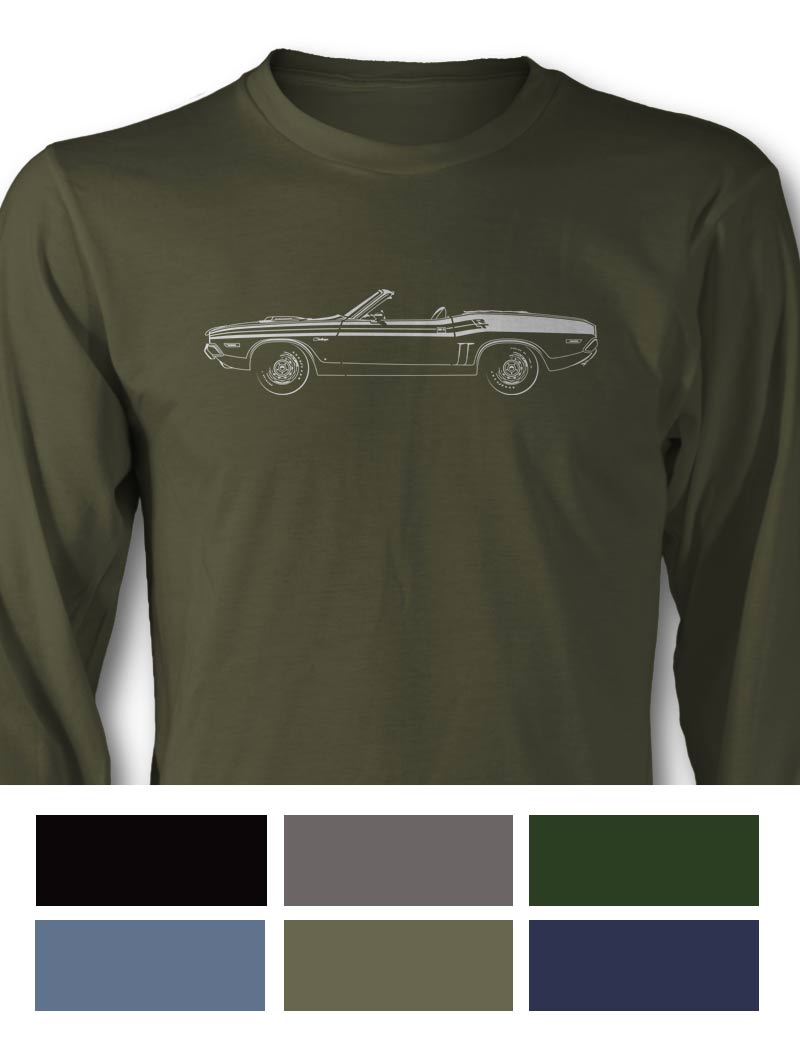 1971 Dodge Challenger RT with Stripes Convertible Shaker Hood T-Shirt - Long Sleeves - Side View