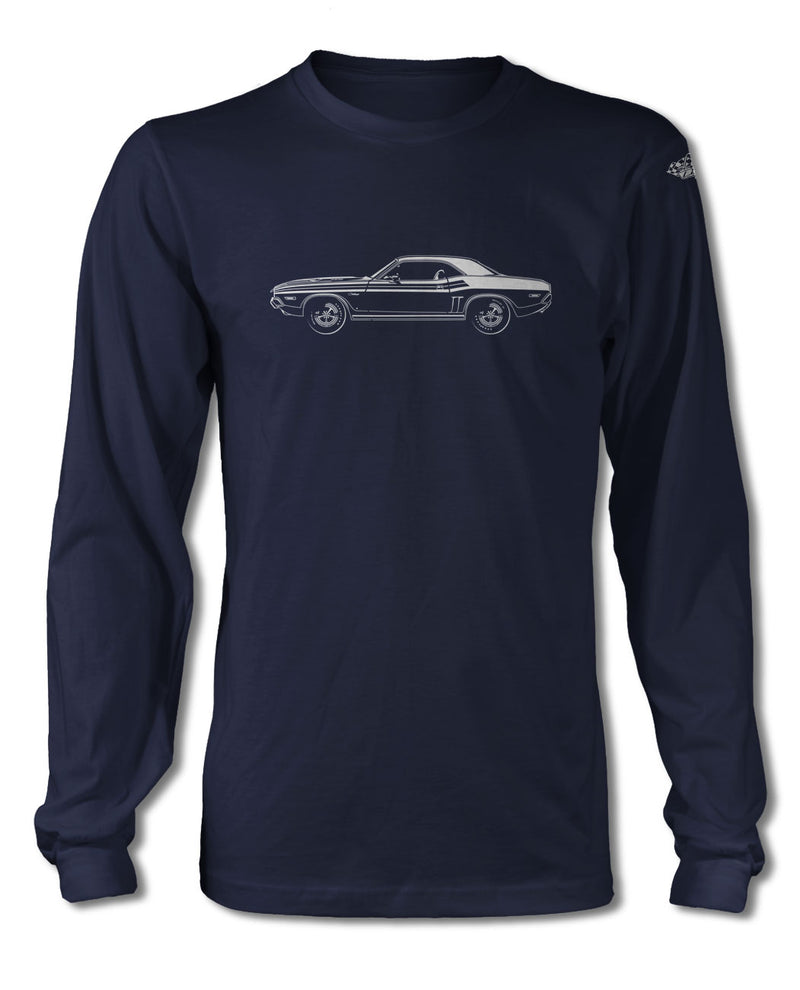 1971 Dodge Challenger with Stripes Coupe T-Shirt - Long Sleeves - Side View