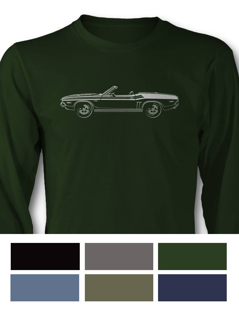1971 Dodge Challenger with Stripes Convertible T-Shirt - Long Sleeves - Side View
