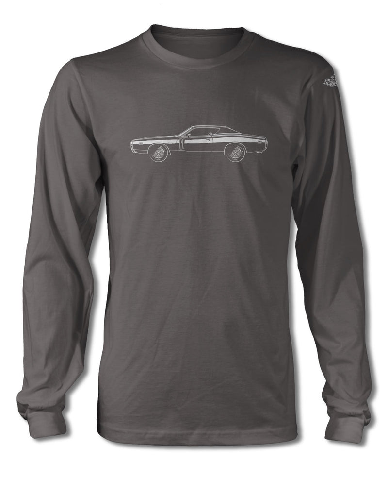 1971 Dodge Charger RT With Stripes Hardtop T-Shirt - Long Sleeves - Side View
