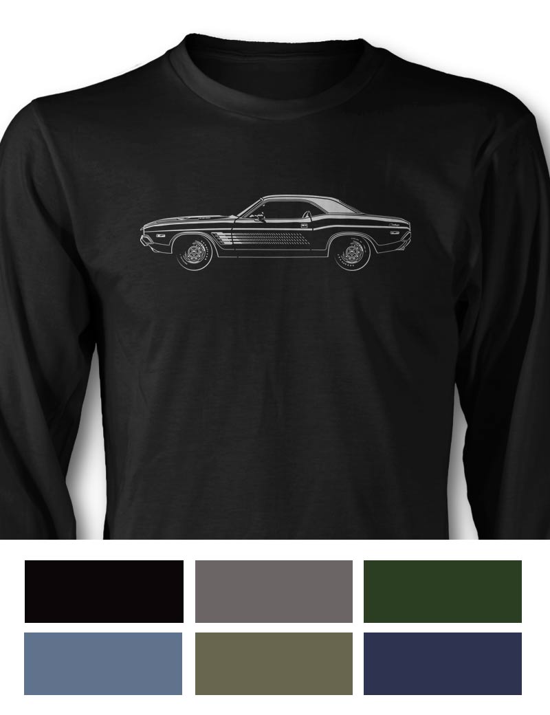 1972 Dodge Challenger Rallye with Stripes Hardtop T-Shirt - Long Sleeves - Side View