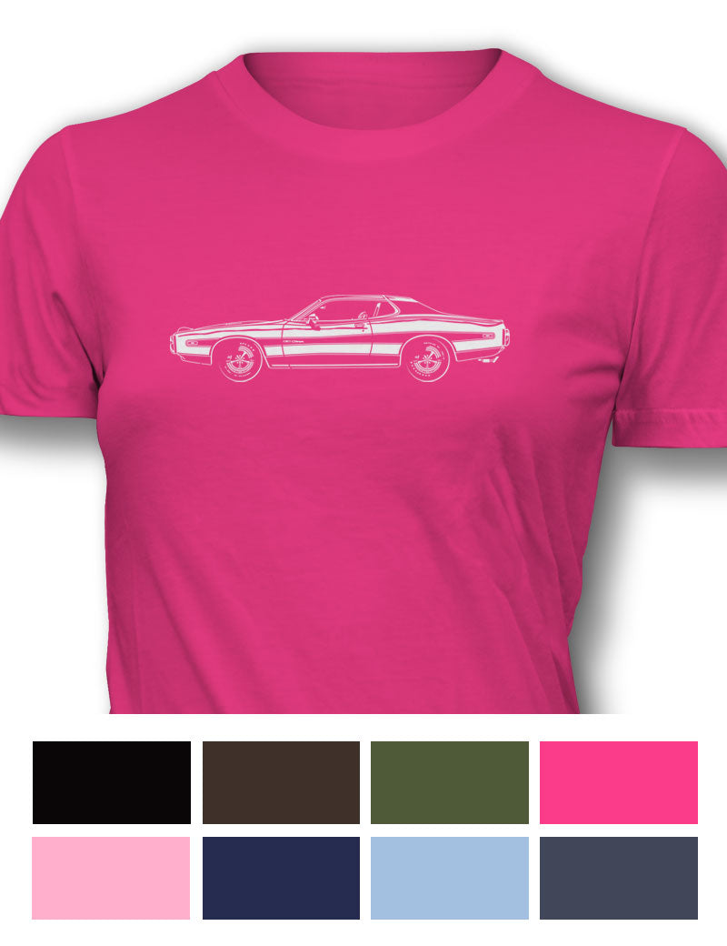 1973 Dodge Charger Rallye 440 Magnum with Stripes Hardtop T-Shirt - Women - Side View