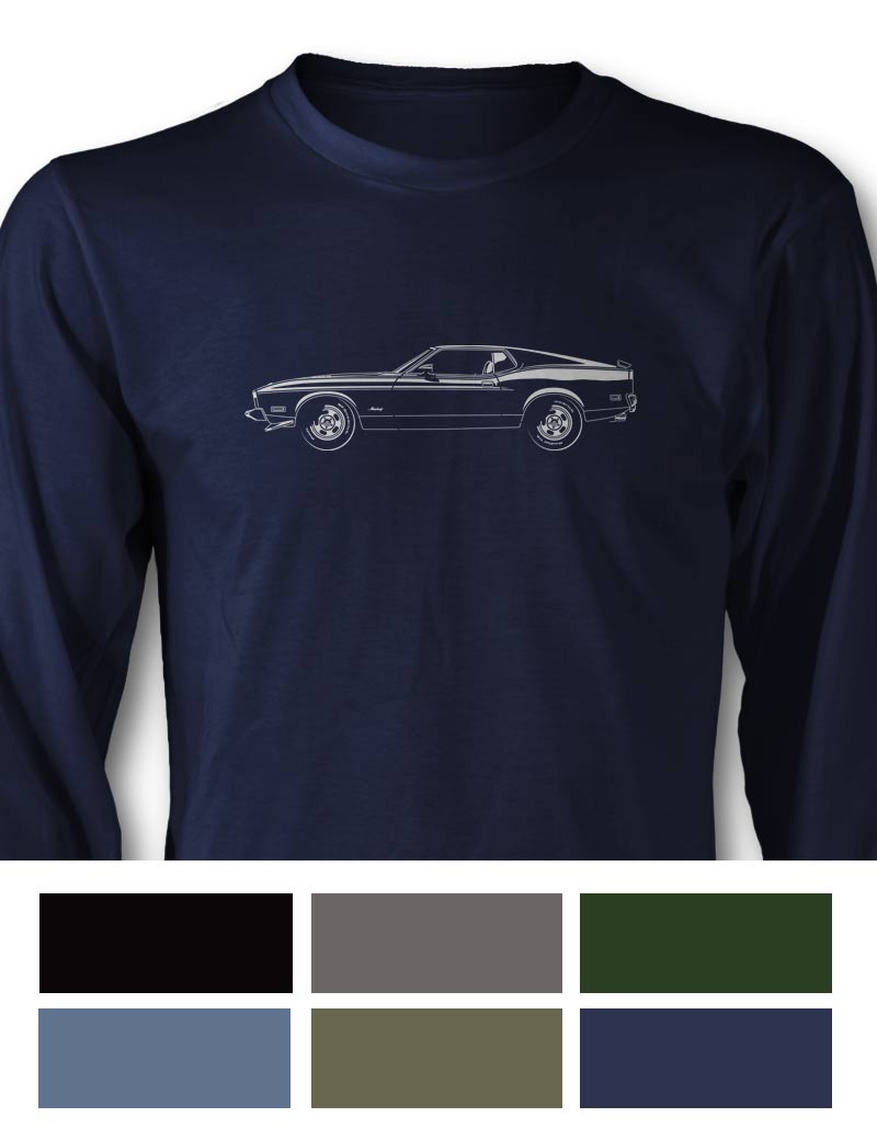 1973 Ford Mustang Mach 1 Sportsroof T-Shirt - Long Sleeves - Side View