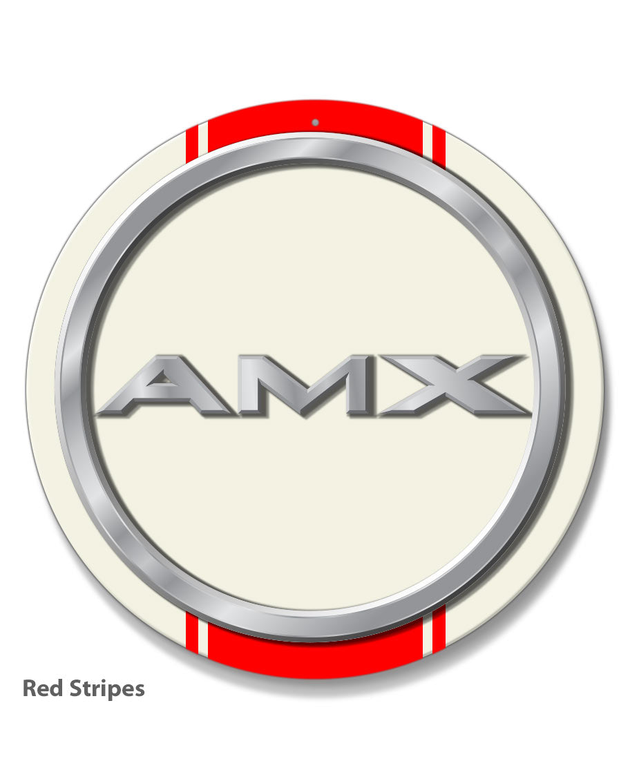 AMC AMX Red Stripes Emblem Novelty Round Aluminum Sign