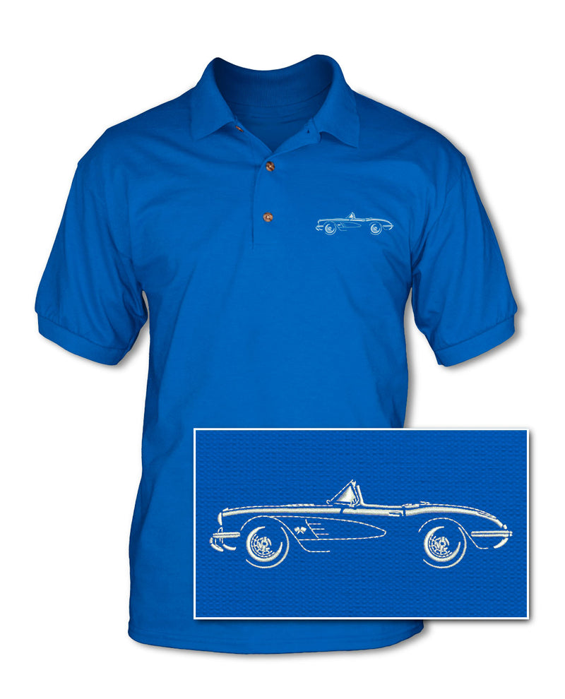1958 Chevrolet Corvette Convertible C1 Adult Pique Polo Shirt - Side View