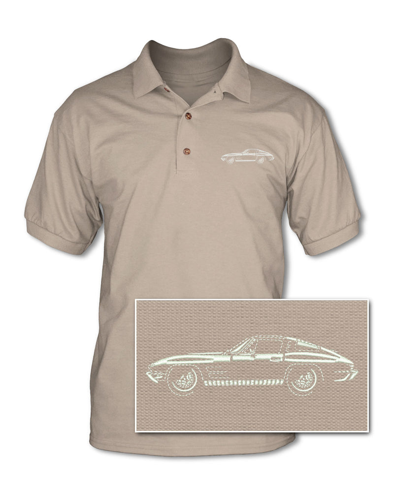 1963 Chevrolet Corvette Sting Ray Split Window C2 Adult Pique Polo Shirt - Side View