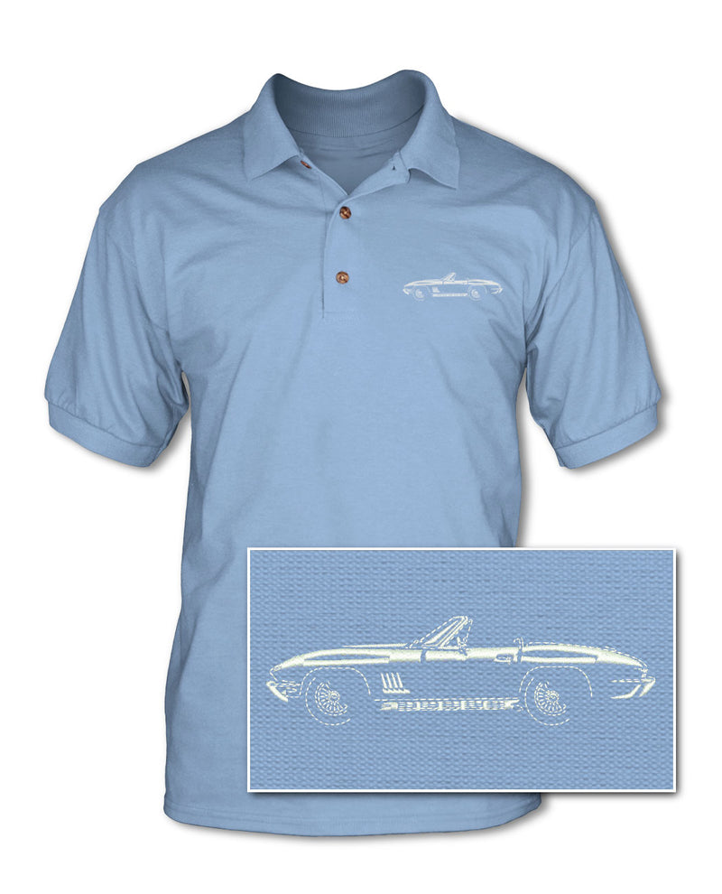 1967 Chevrolet Corvette 427 Sting Ray Convertible C2 Adult Pique Polo Shirt - Side View