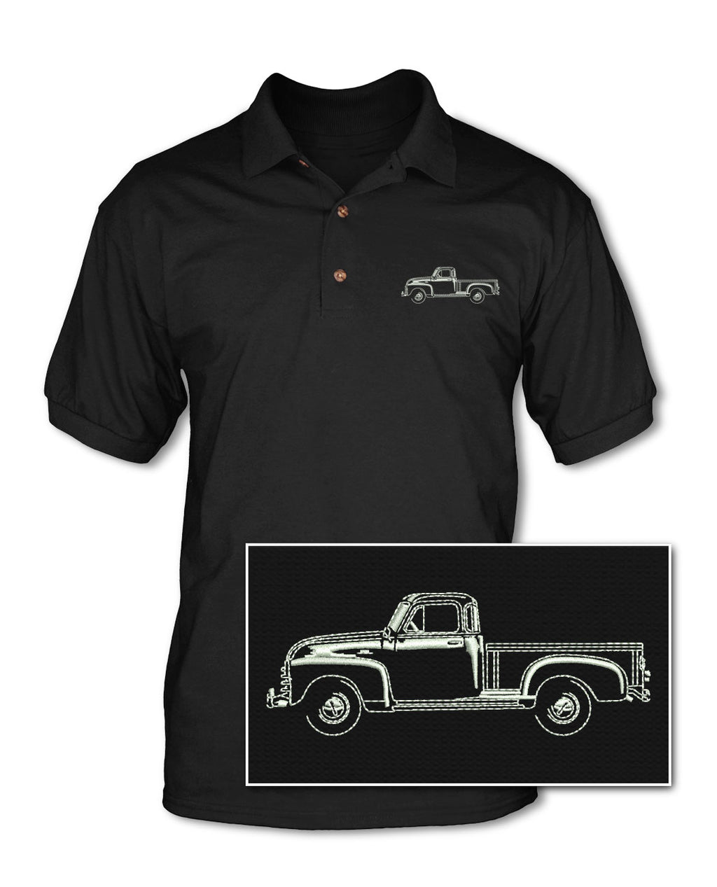 1951 - 1954 Chevrolet Pickup 3100 Adult Pique Polo Shirt - Side View