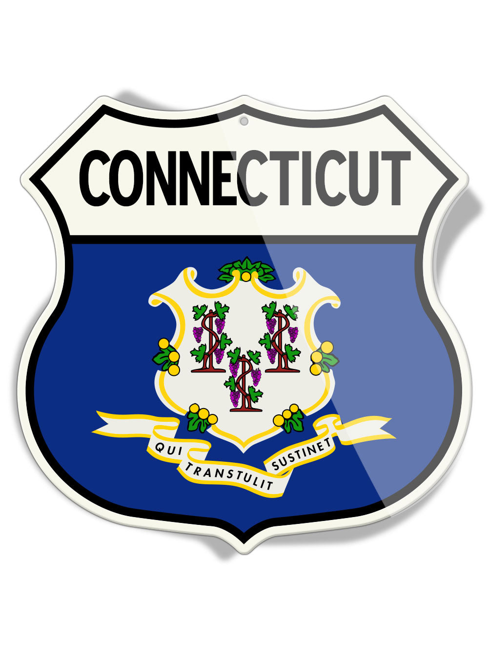 State Flag of Connecticut - Shield Shape - Aluminum Sign