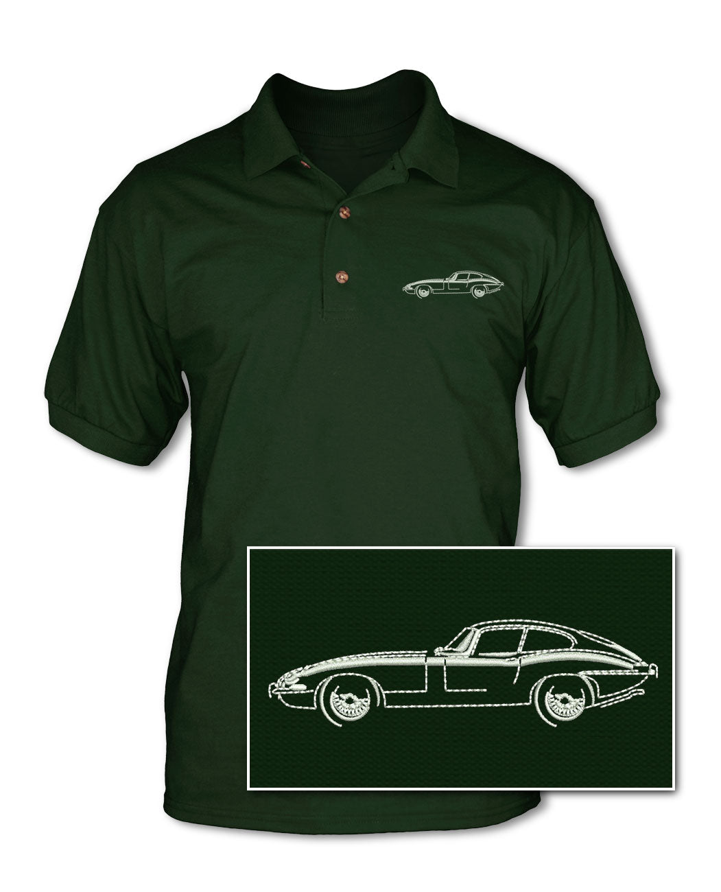 Jaguar E-Type XKE Coupe Adult Pique Polo Shirt - Side View – Legend Lines