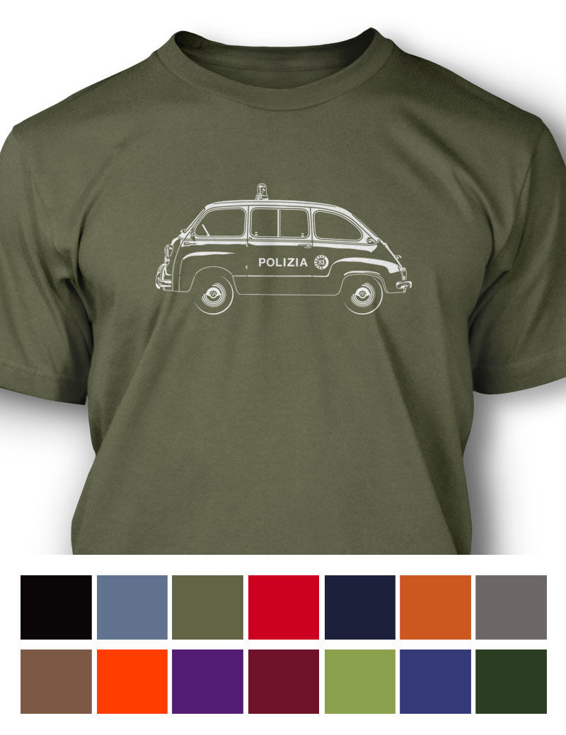 FIAT 600 Multipla Italian Polizia (police) 1956 - 1969 T-Shirt - Men - Side View