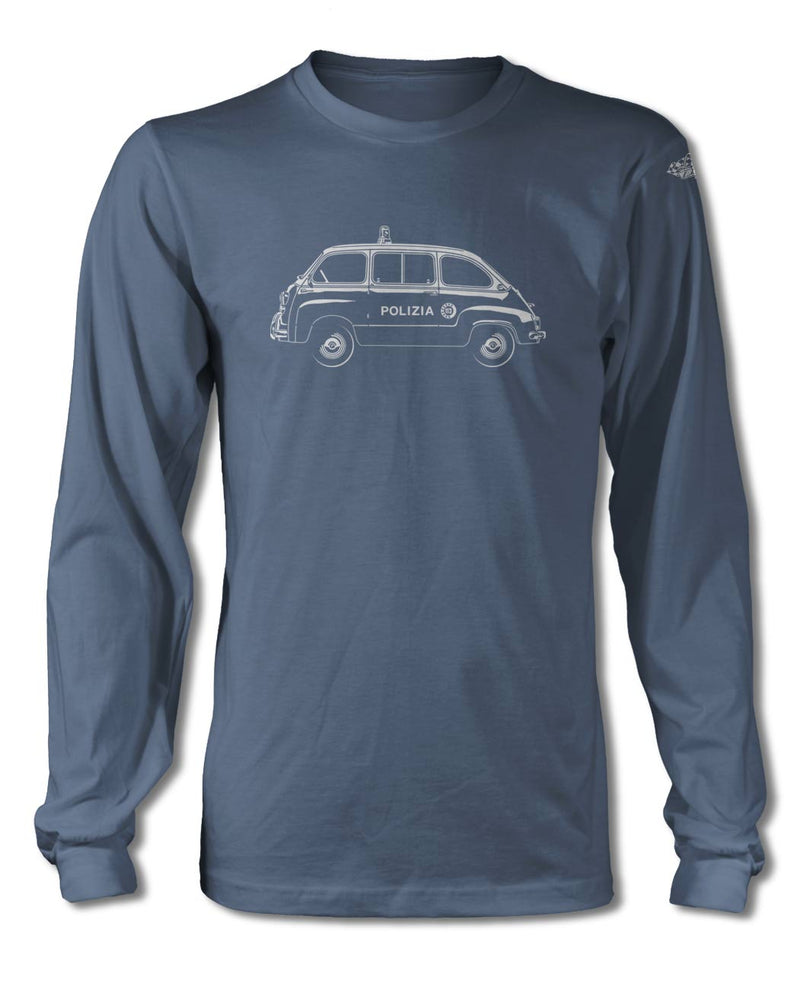 FIAT 600 Multipla Italian Polizia (police) 1956 - 1969 T-Shirt - Long Sleeves - Side View