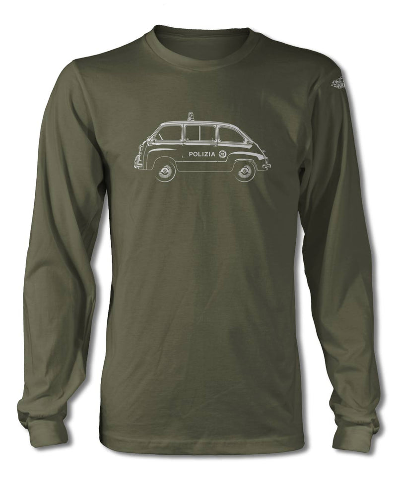 FIAT 600 Multipla Italian Polizia (police) 1956 - 1969 T-Shirt - Long Sleeves - Side View