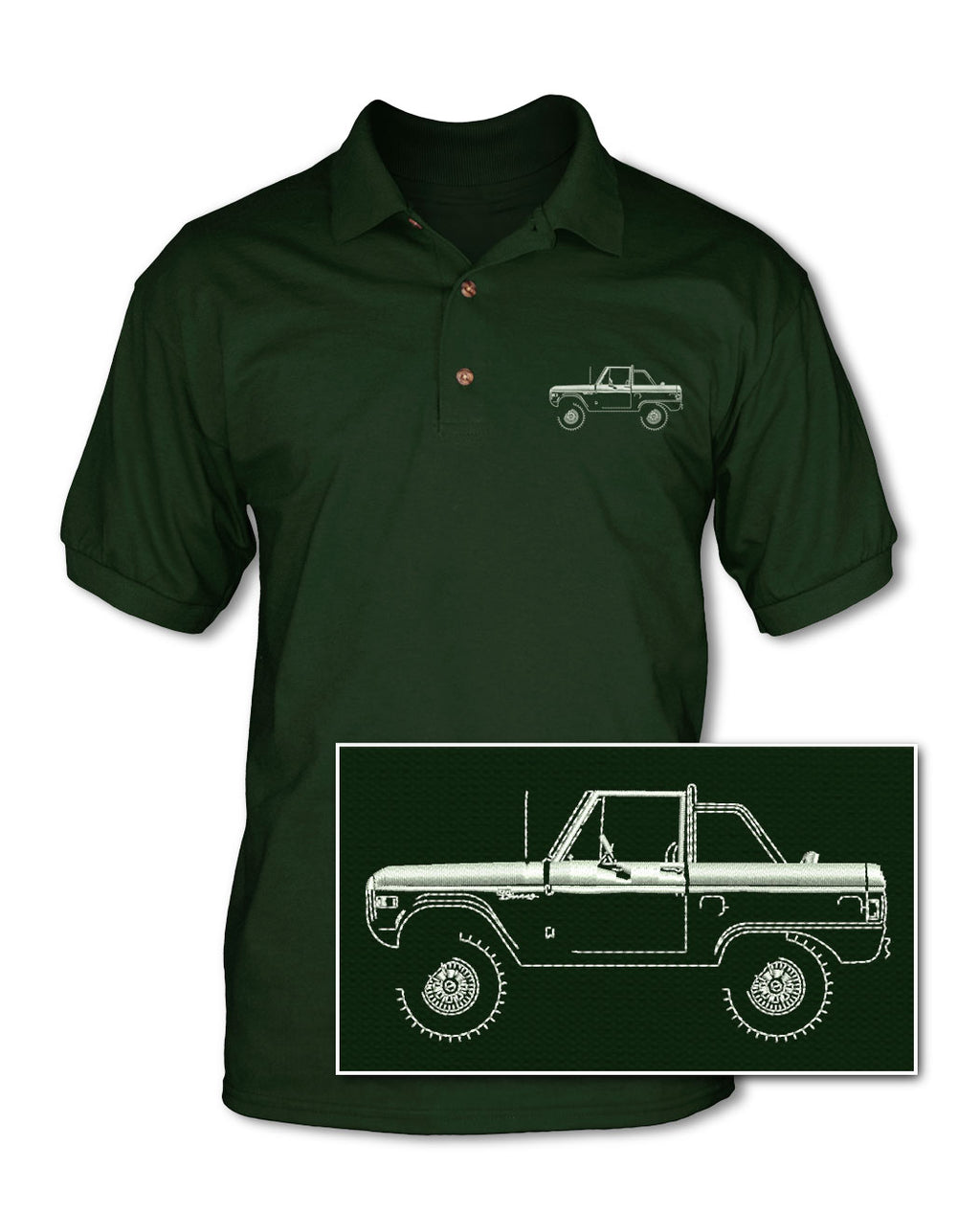 1966 - 1977 Ford Bronco 4x4 Adult Pique Polo Shirt - Side View