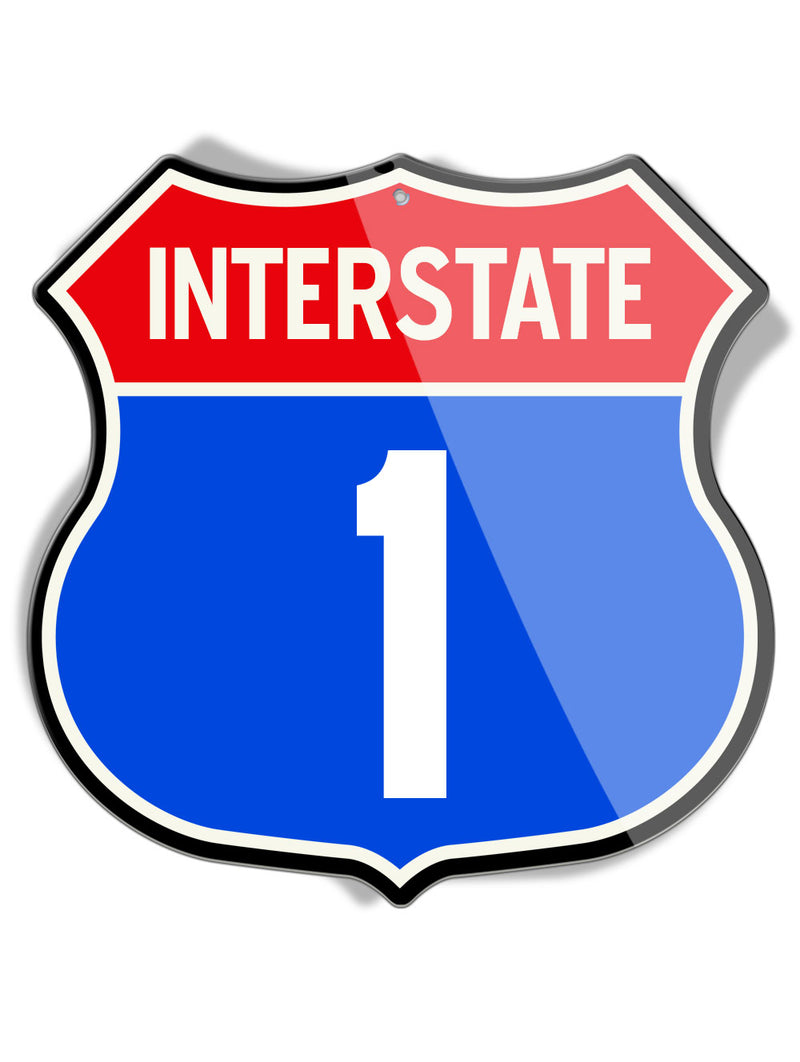 Interstate 1 - Shield Shape - Aluminum Sign