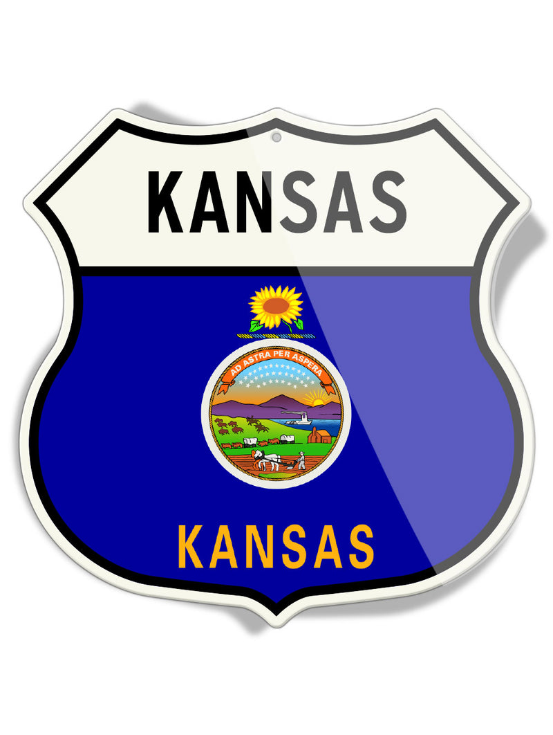 State Flag of Kansas - Shield Shape - Aluminum Sign