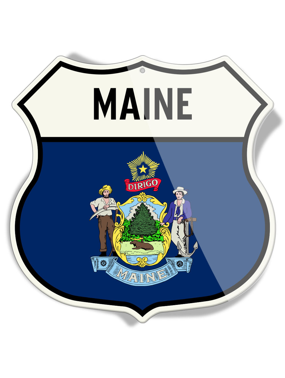 State Flag of Maine - Shield Shape - Aluminum Sign