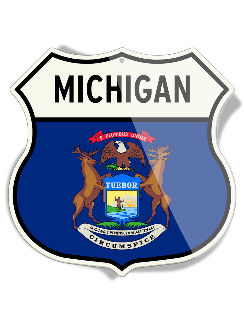 State Flag of Michigan - Shield Shape - Aluminum Sign