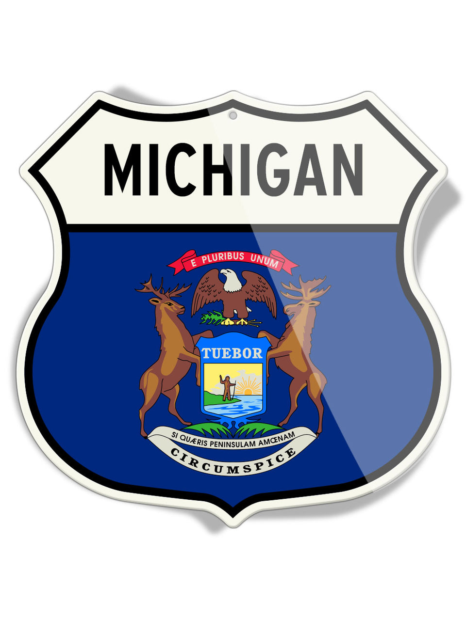 State Flag of Michigan - Shield Shape - Aluminum Sign – Legend Lines