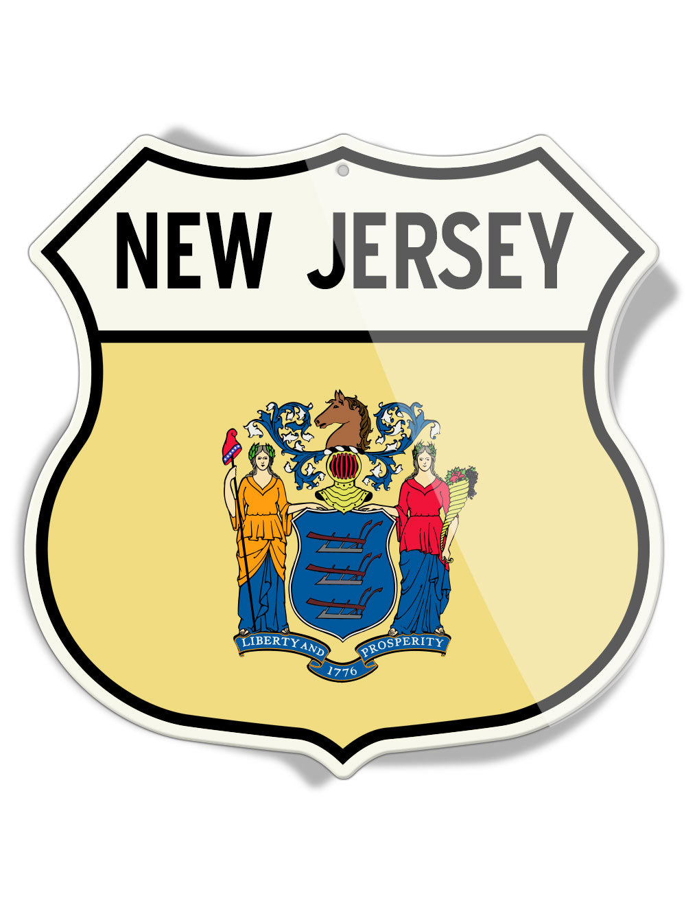 State Flag of New Jersey - Shield Shape - Aluminum Sign