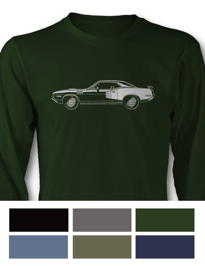 Plymouth Barracuda 'Cuda 1971 Coupe HEMI Long Sleeve T-Shirt - Side View
