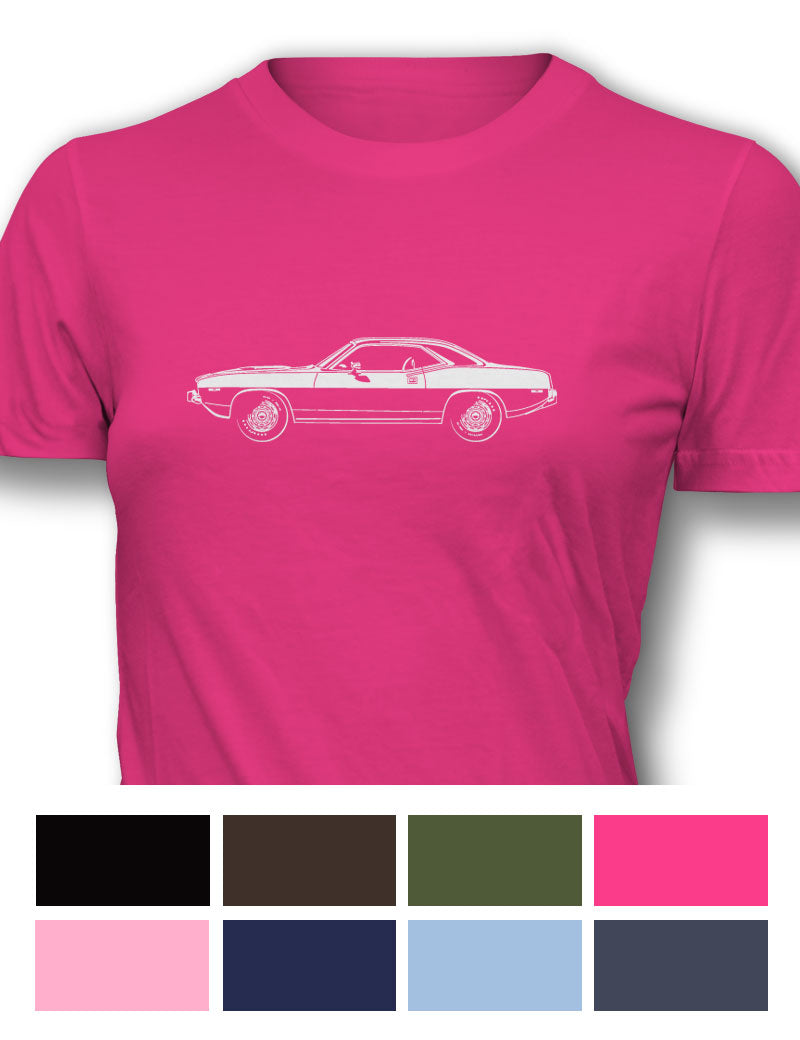 Plymouth Barracuda 'Cuda 1974 Coupe Women T-Shirt - Side View