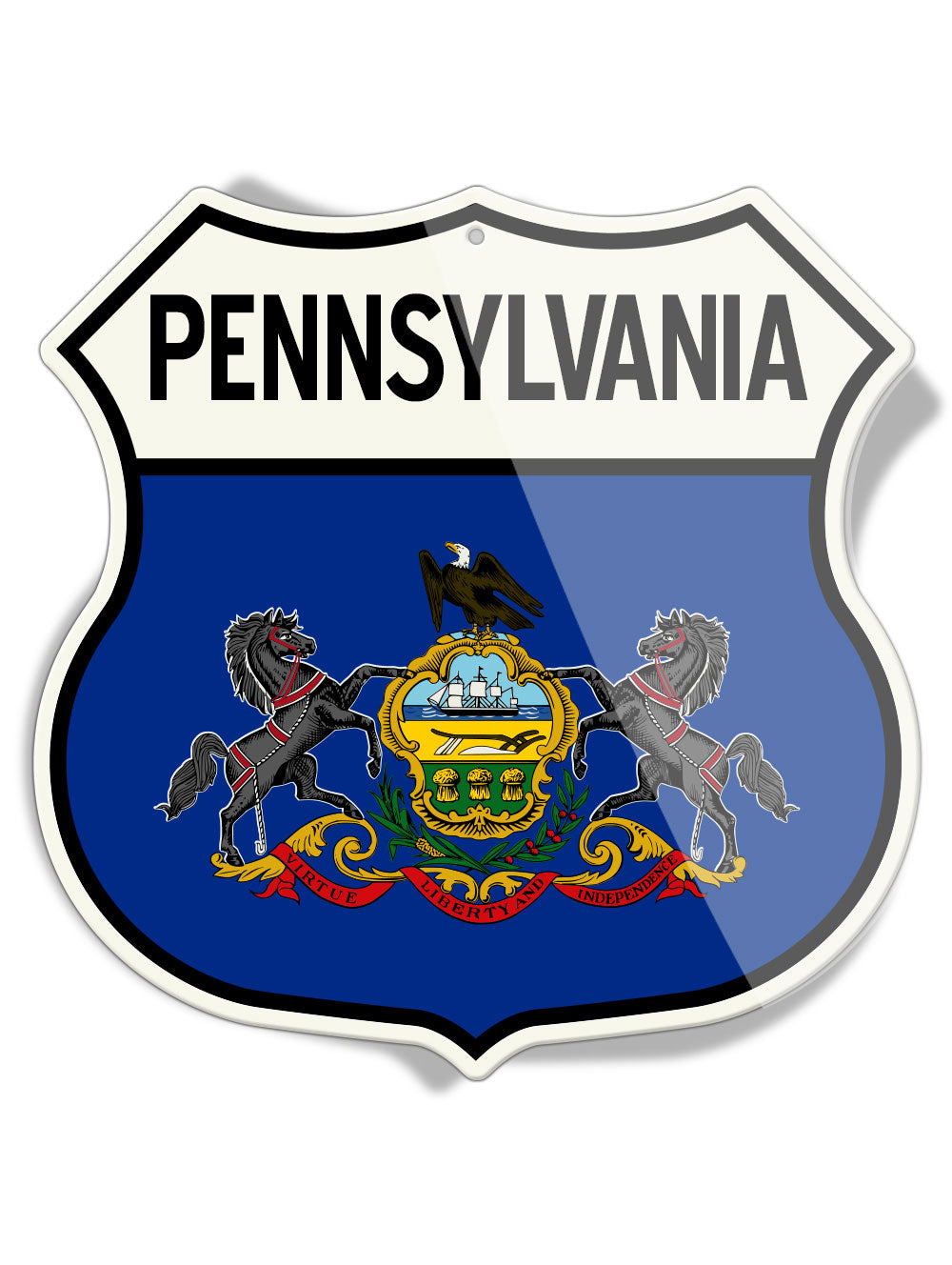 State Flag of Pennsylvania - Shield Shape - Aluminum Sign