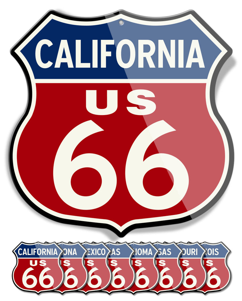 Route 66 Color - All States Available - Shield Shape - Aluminum Sign