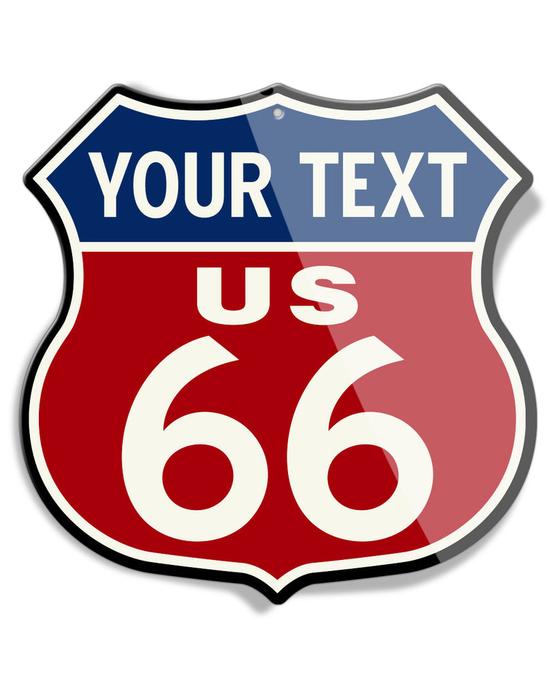 Route 66 Color - Personalized Text - Shield Shape - Aluminum Sign