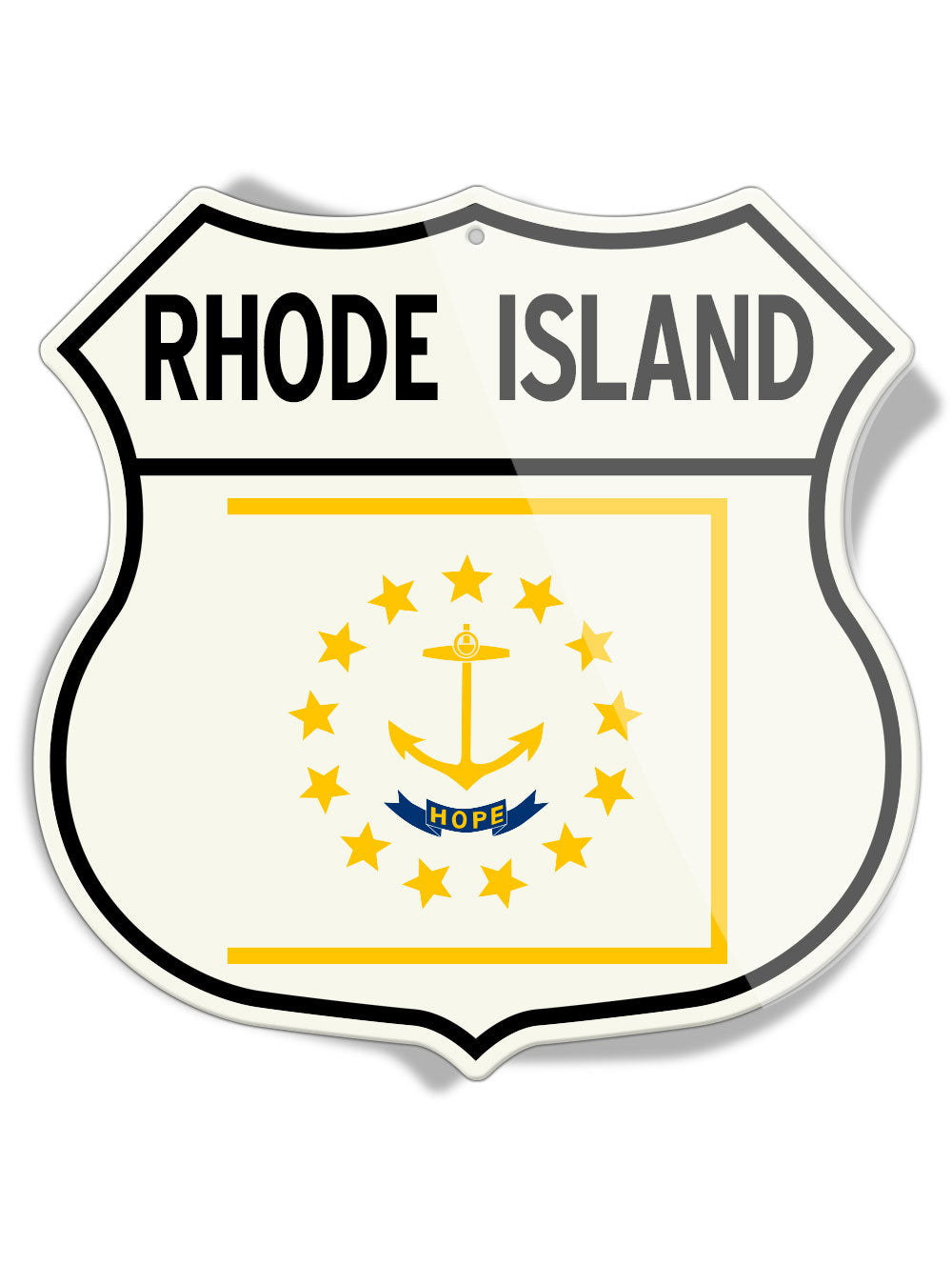 State Flag of Rhode Island - Shield Shape - Aluminum Sign