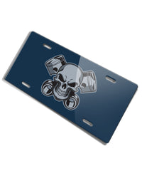 Skull and Pistons Novelty License Plate