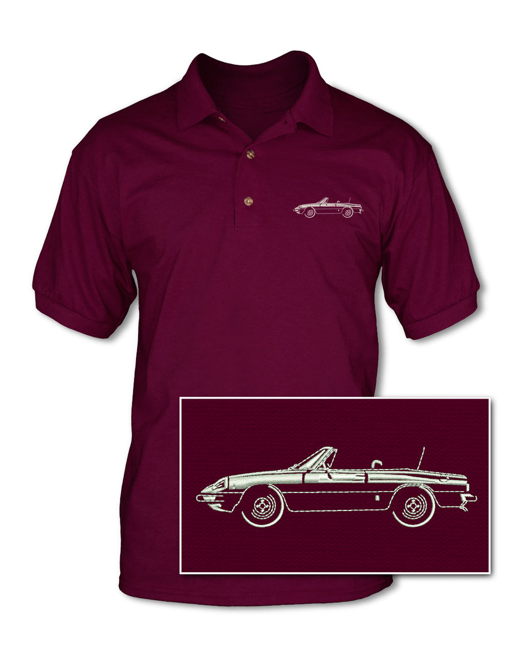 Alfa Romeo Spider Veloce Convertible 1970 - 1982 Adult Pique Polo Shirt - Side View