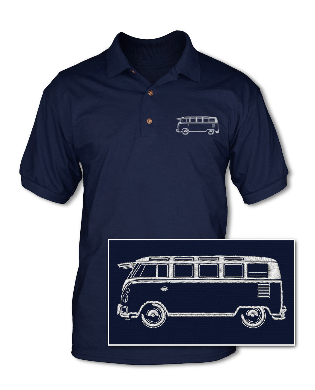 Volkswagen Kombi Bus Samba 21 windows Adult Pique Polo Shirt