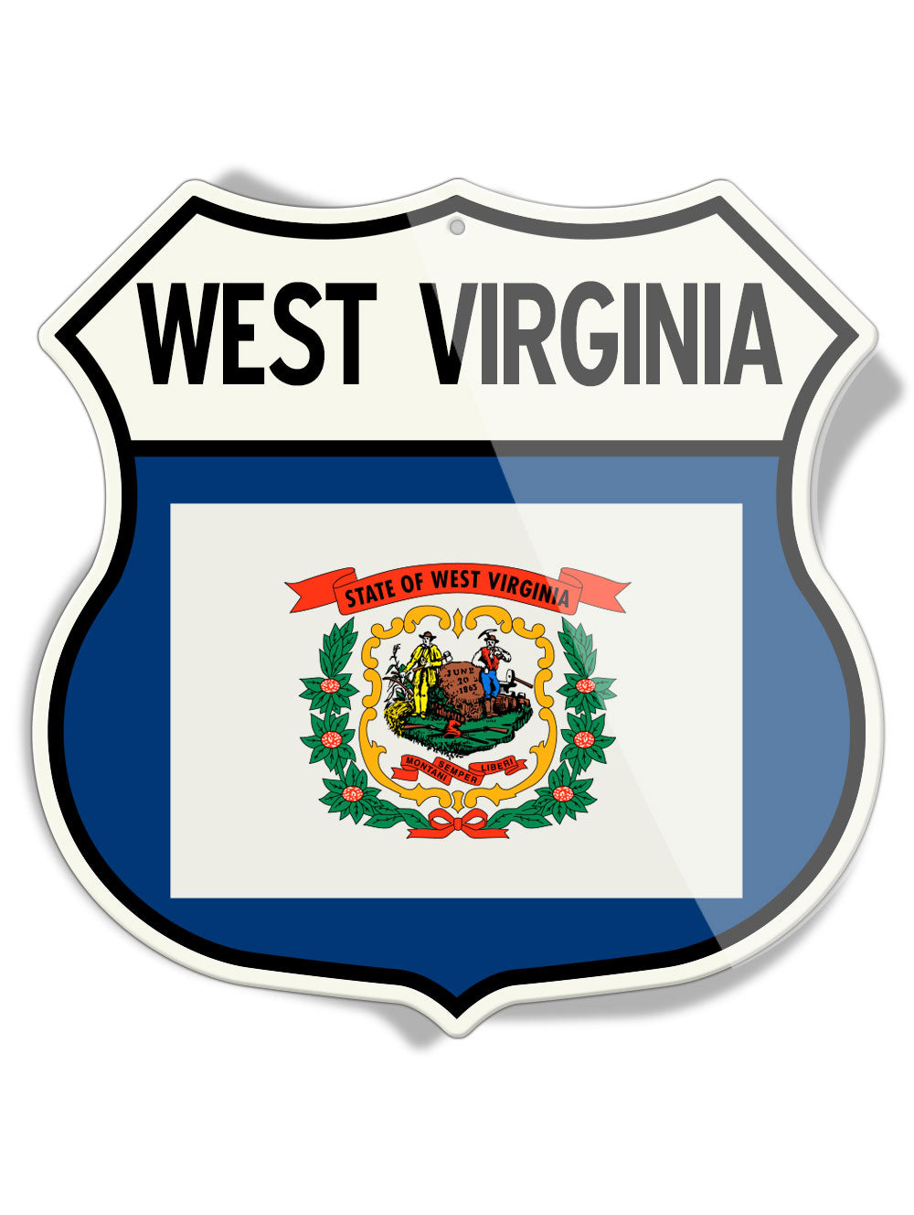 State Flag of West Virginia - Shield Shape - Aluminum Sign