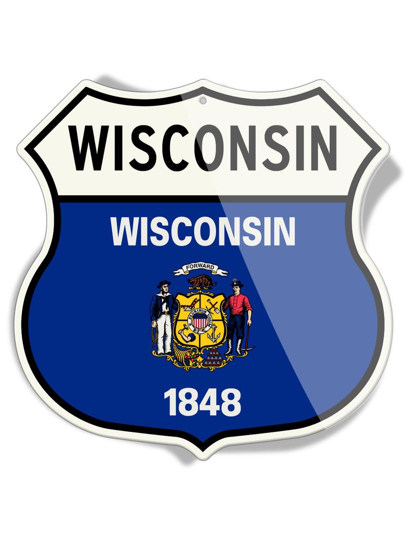 State Flag of Wisconsin - Shield Shape - Aluminum Sign